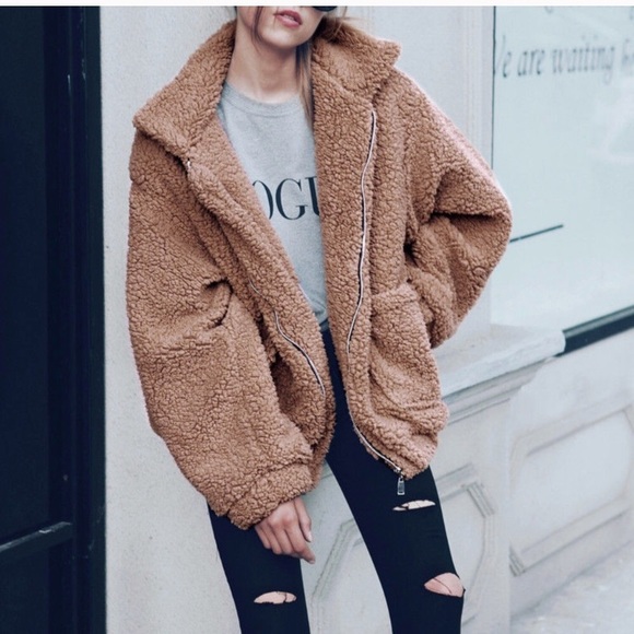 Tan Oversized Sherpa Teddy Jacket - Picture 7 of 8
